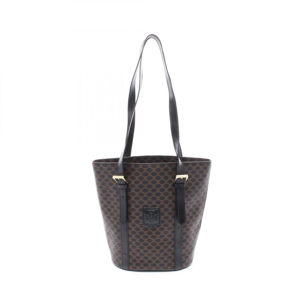 Celine Macadam Tote Bag Canvas Leather Black Brown